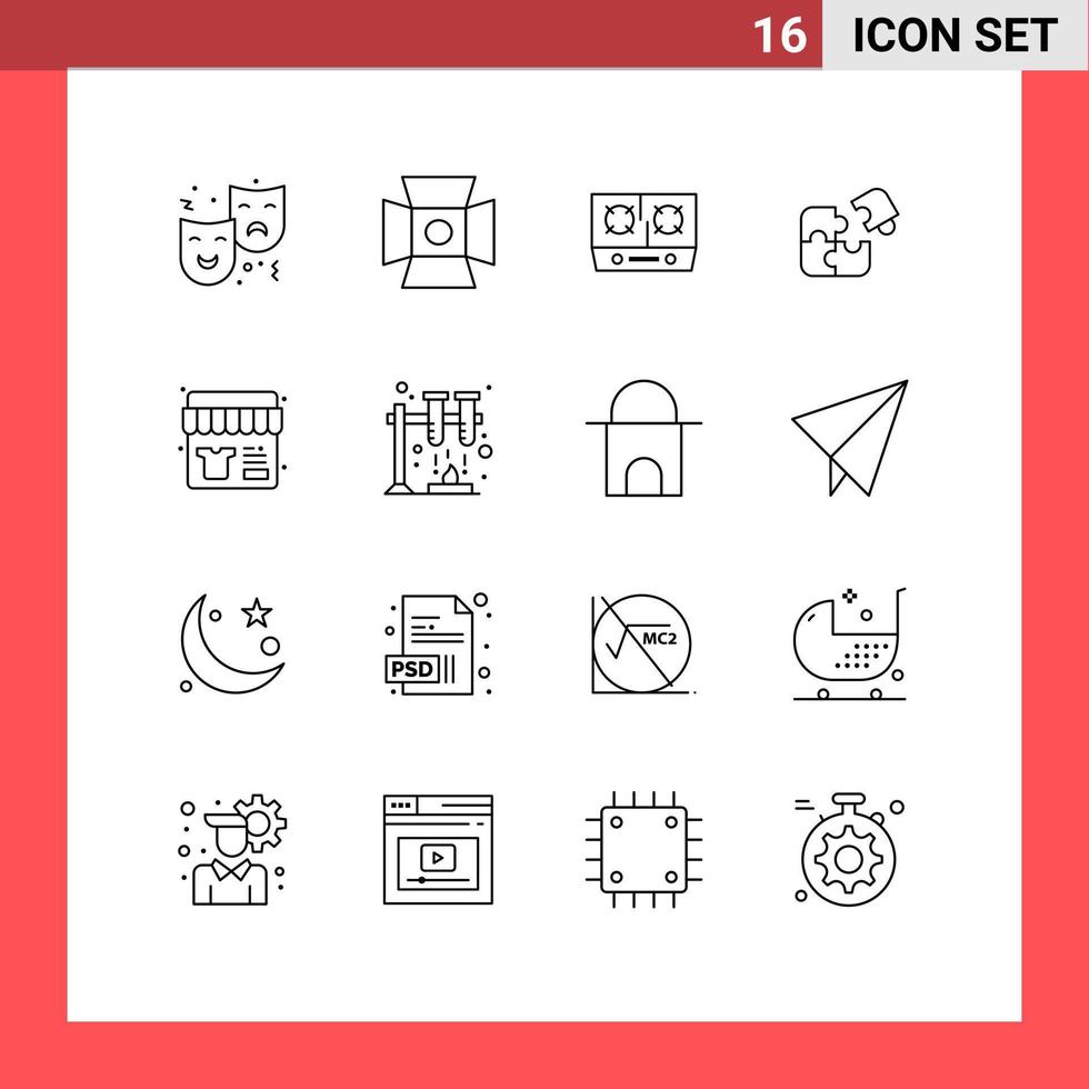 Pack of 16 creative Outlines of piece jigsaw studio business cooking Editable Vector Design Elements