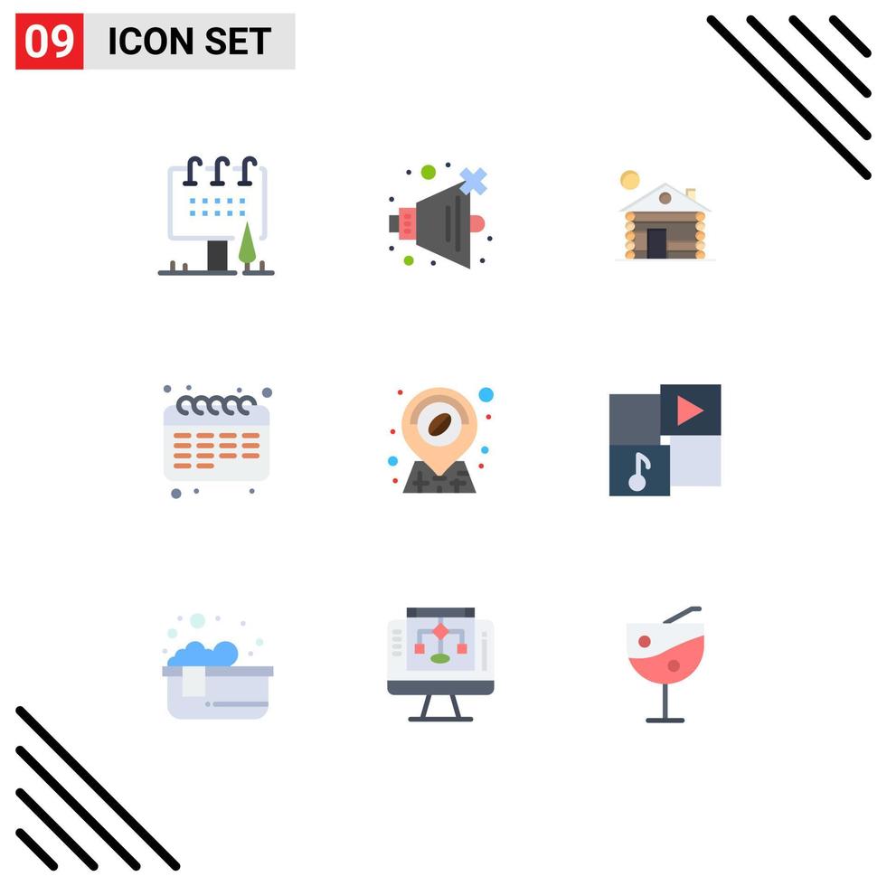 Editable Vector Line Pack of 9 Simple Flat Colors of location student hotel school calendar Editable Vector Design Elements