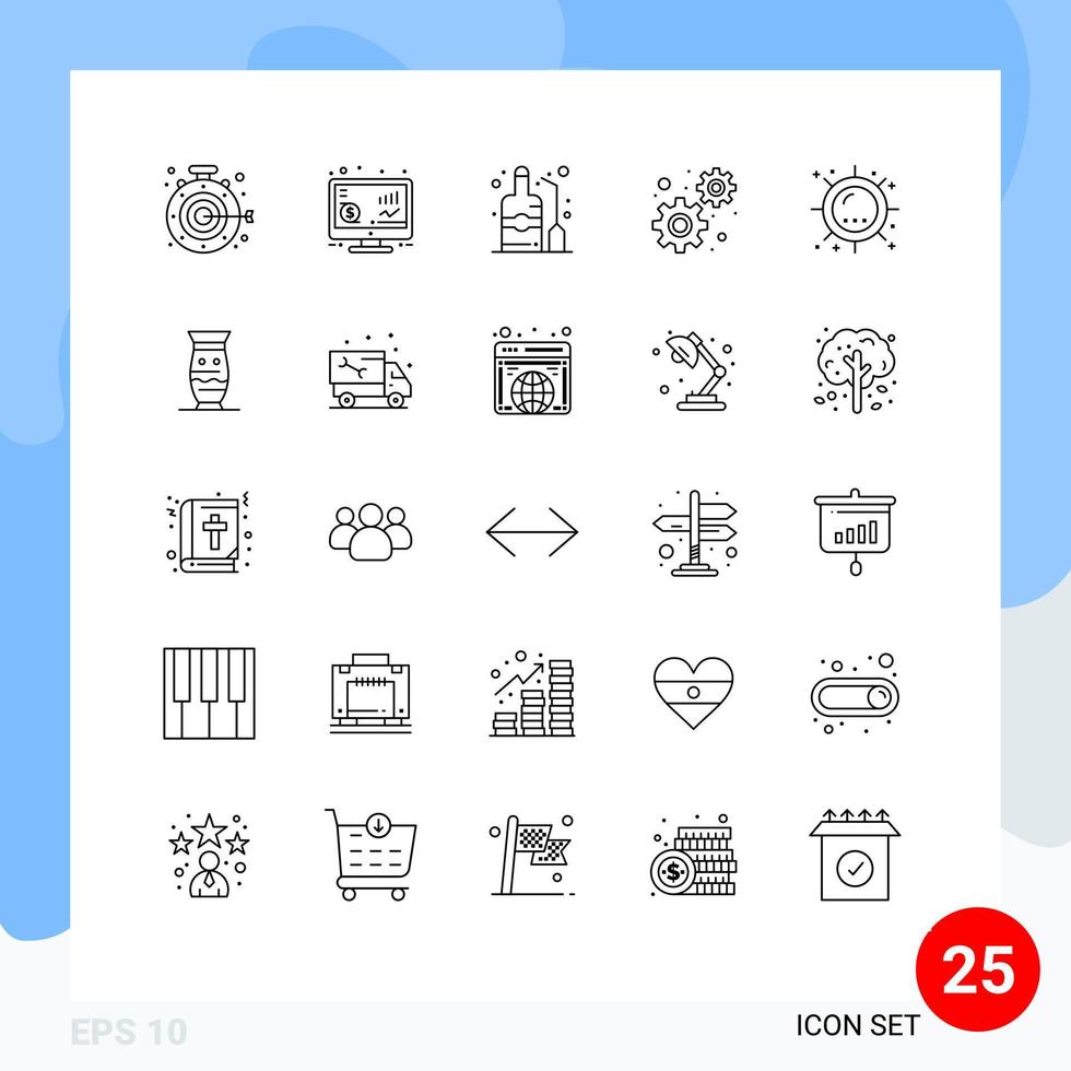 Stock Vector Icon Pack of 25 Line Signs and Symbols for sun heat label settings development Editable Vector Design Elements