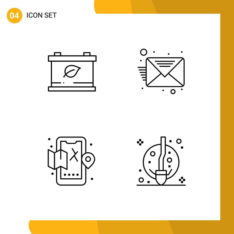 Universal Icon Symbols Group of 4 Modern Filledline Flat Colors of battery map email mobile fly Editable Vector Design Elements