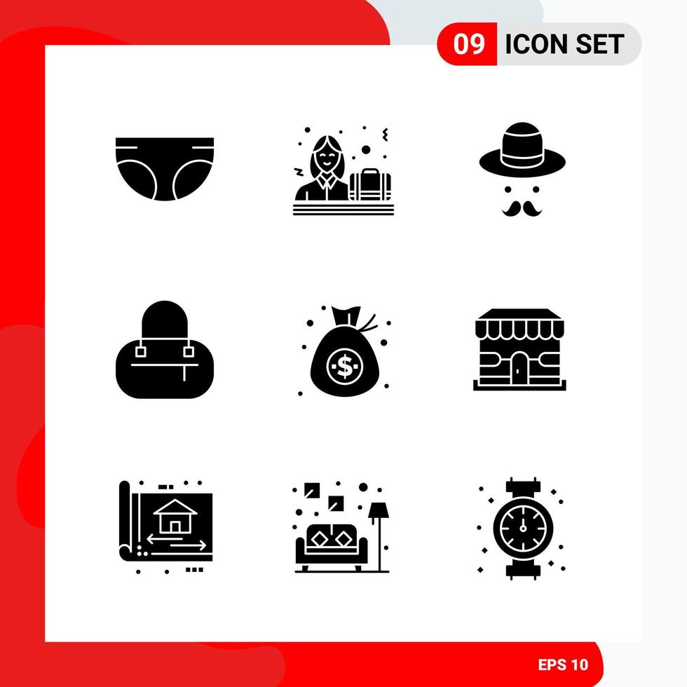 Creative Set of 9 Universal Glyph Icons isolated on White Background vector