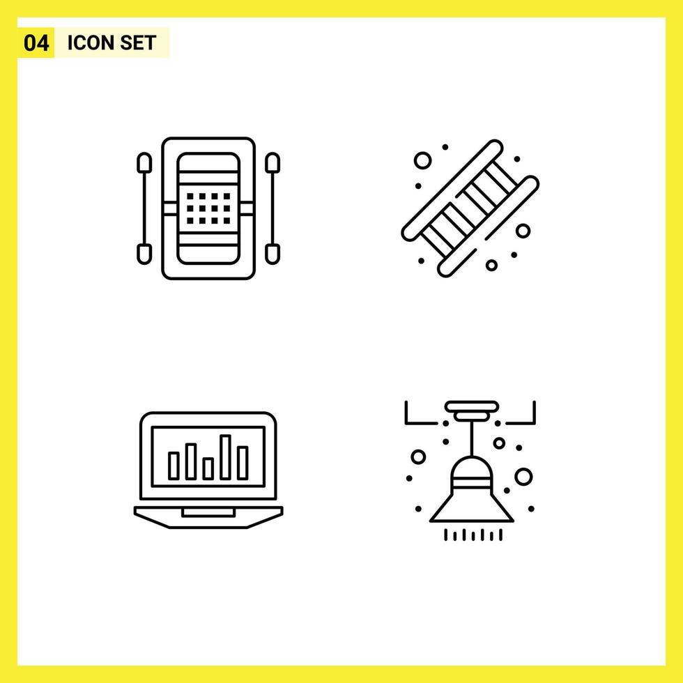 Set of 4 Modern UI Icons Symbols Signs for activities stair game fireman graph Editable Vector Design Elements