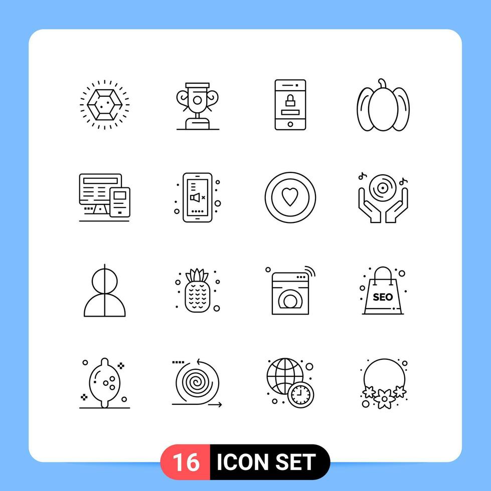 User Interface Pack of 16 Basic Outlines of calculatre monitor protection computer peppers Editable Vector Design Elements