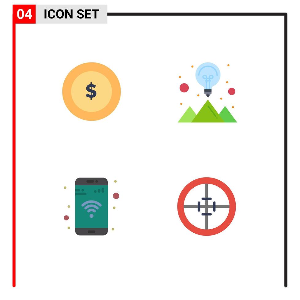 Pictogram Set of 4 Simple Flat Icons of coin phone creative strategy solution army Editable Vector Design Elements