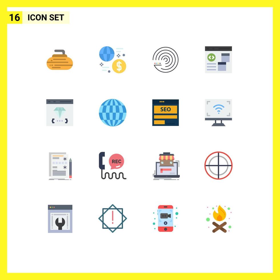 16 Universal Flat Colors Set for Web and Mobile Applications development coding transaction browser scince Editable Pack of Creative Vector Design Elements