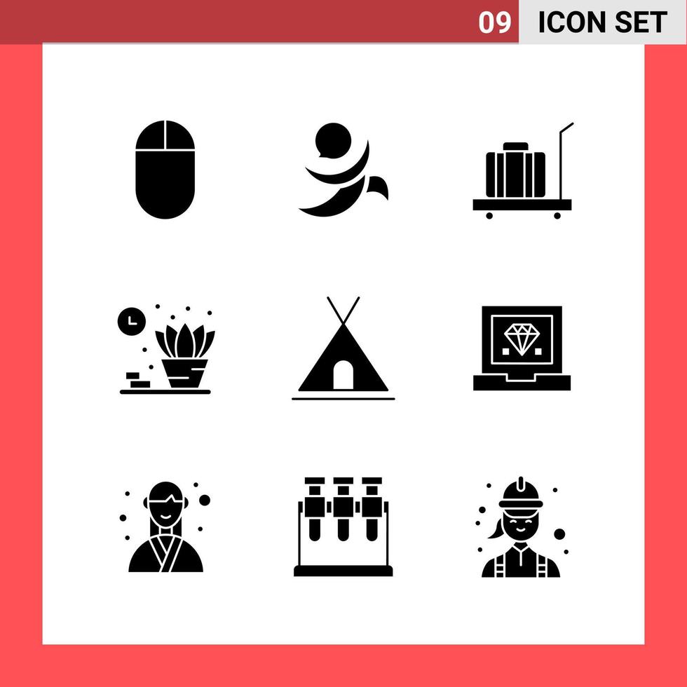 9 Icon Pack Solid Style Glyph Symbols on White Background Simple Signs for general designing vector