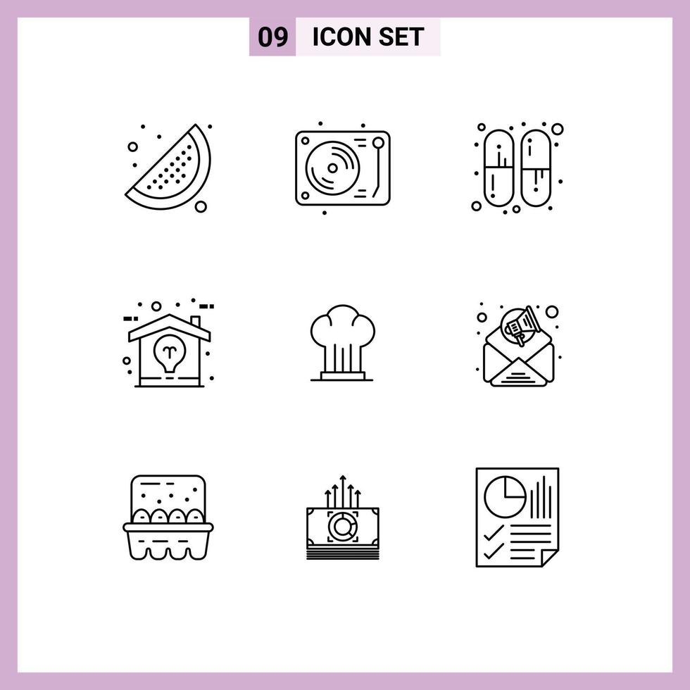 Set of 9 Modern UI Icons Symbols Signs for hat chef medicine cap home Editable Vector Design Elements