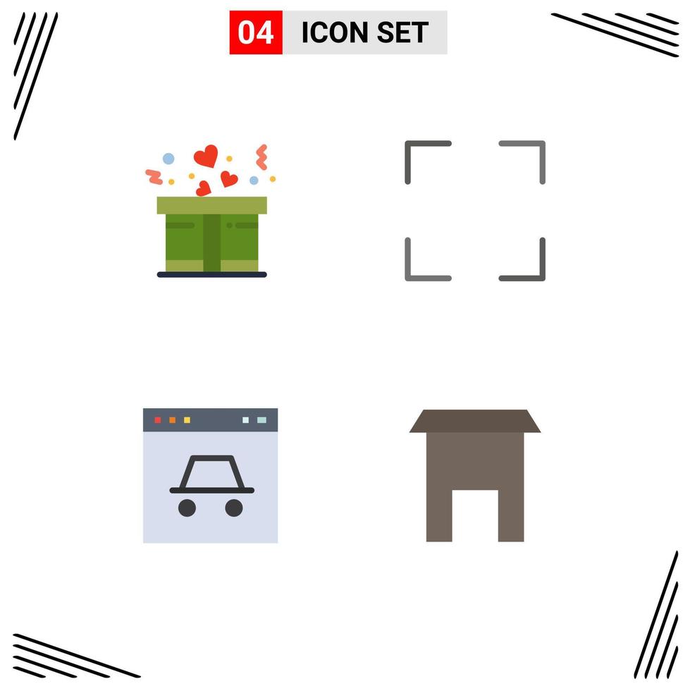 Set of 4 Modern UI Icons Symbols Signs for gift security full hacker building Editable Vector Design Elements