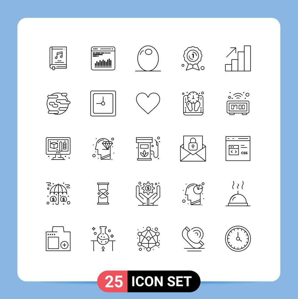 Universal Icon Symbols Group of 25 Modern Lines of analytics badge diagnostic award badge vegetable Editable Vector Design Elements