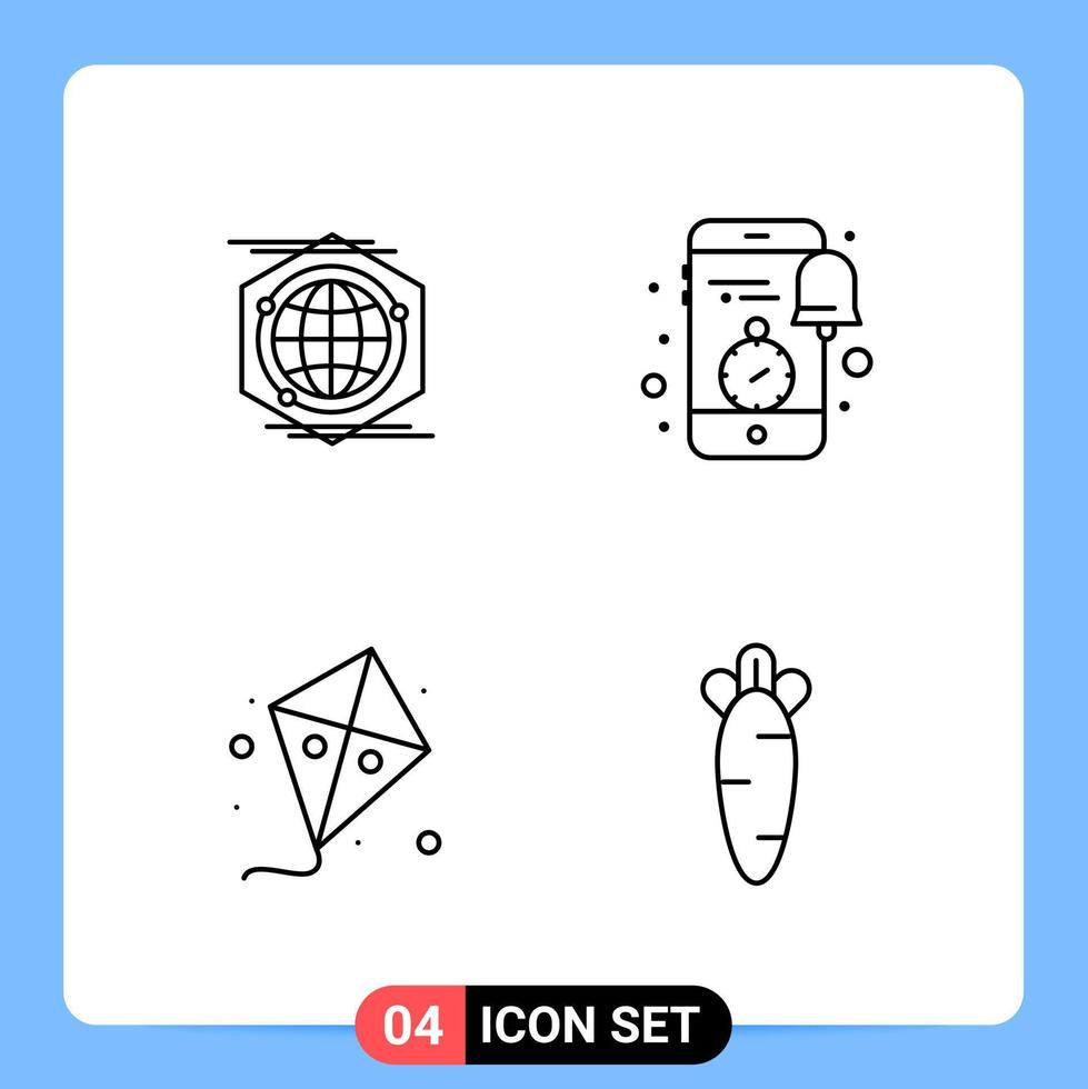 4 Line Black Icon Pack Outline Symbols for Mobile Apps isolated on white background 4 Icons Set vector