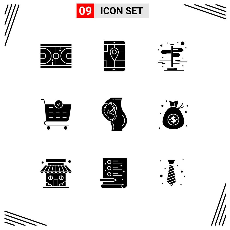 Stock Vector Icon Pack of 9 Line Signs and Symbols for pregnant checkout navigation cart left right Editable Vector Design Elements