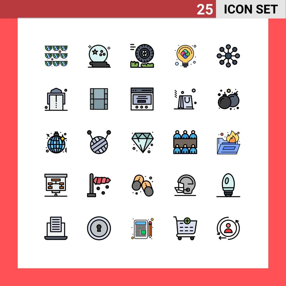 Universal Icon Symbols Group of 25 Modern Filled line Flat Colors of server solution scary puzzle idea Editable Vector Design Elements