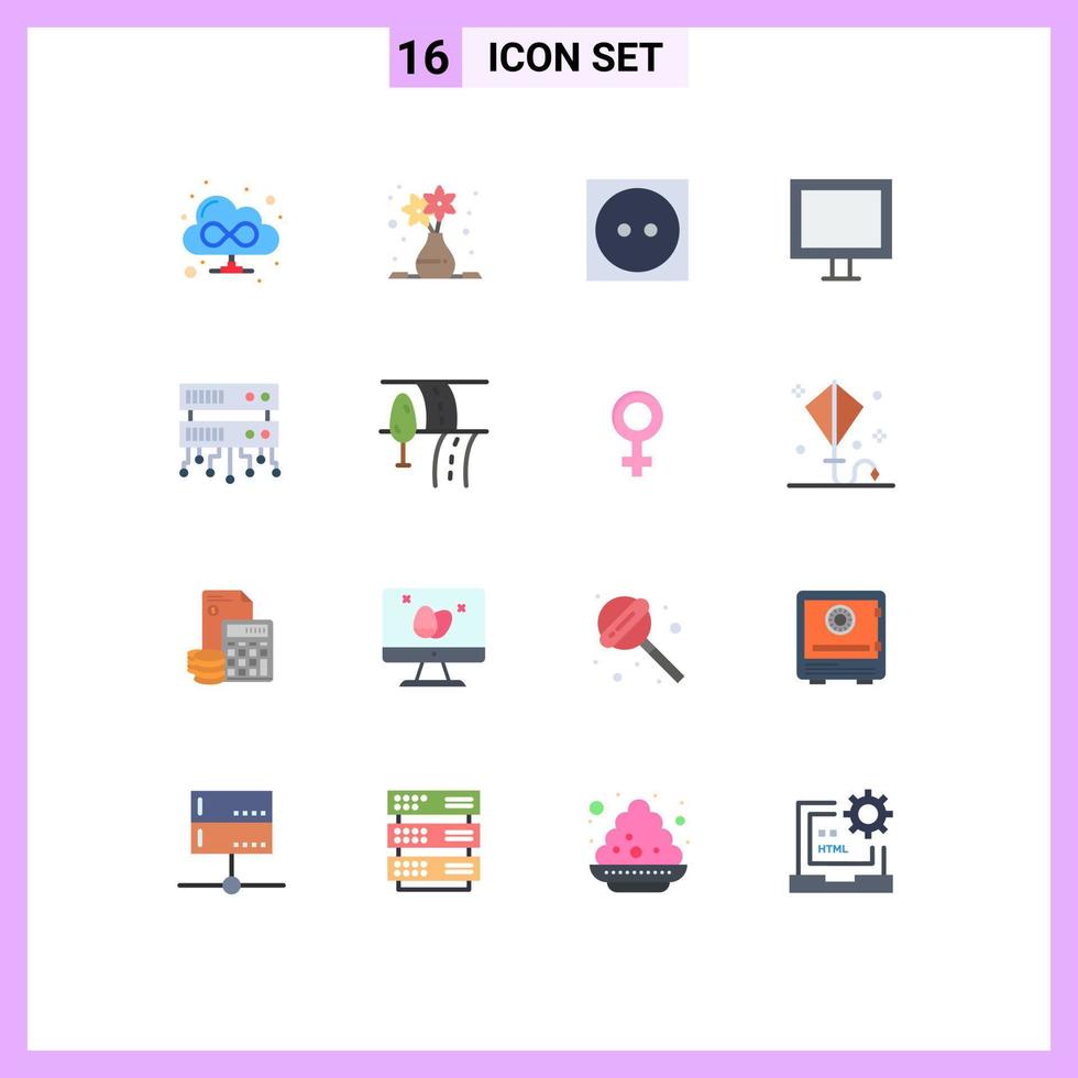 Modern Set of 16 Flat Colors Pictograph of shared web database server clothing tv electric Editable Pack of Creative Vector Design Elements