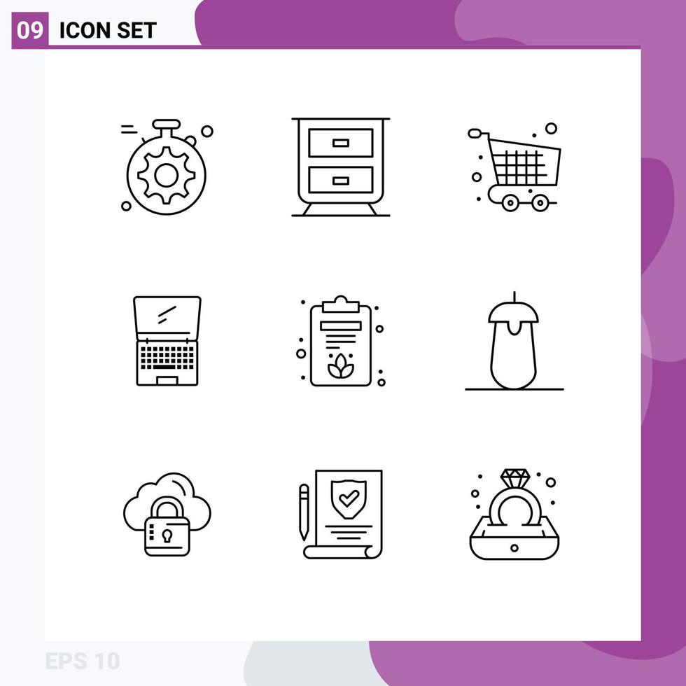 9 Creative Icons Modern Signs and Symbols of lotus clipboard basket flip device Editable Vector Design Elements