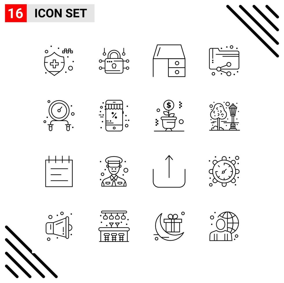 conjunto perfecto de píxeles de 16 iconos de línea conjunto de iconos de esquema para el diseño de sitios web y la interfaz de aplicaciones móviles vector