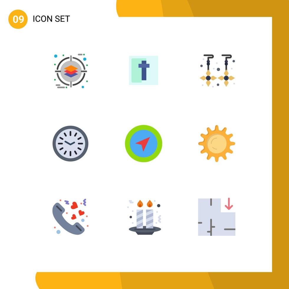 Modern Set of 9 Flat Colors and symbols such as pointer location drop time clock Editable Vector Design Elements