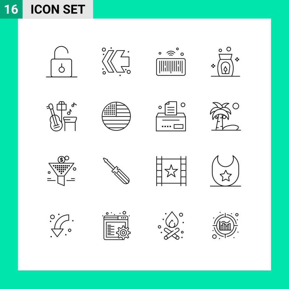 Universal Icon Symbols Group of 16 Modern Outlines of song guitar barcode spa aroma Editable Vector Design Elements