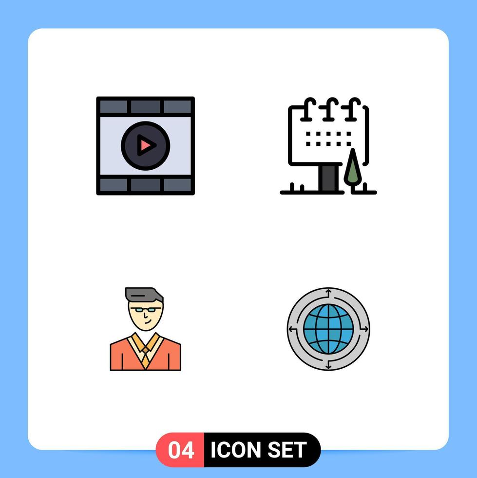 Group of 4 Filledline Flat Colors Signs and Symbols for control man start board manager Editable Vector Design Elements