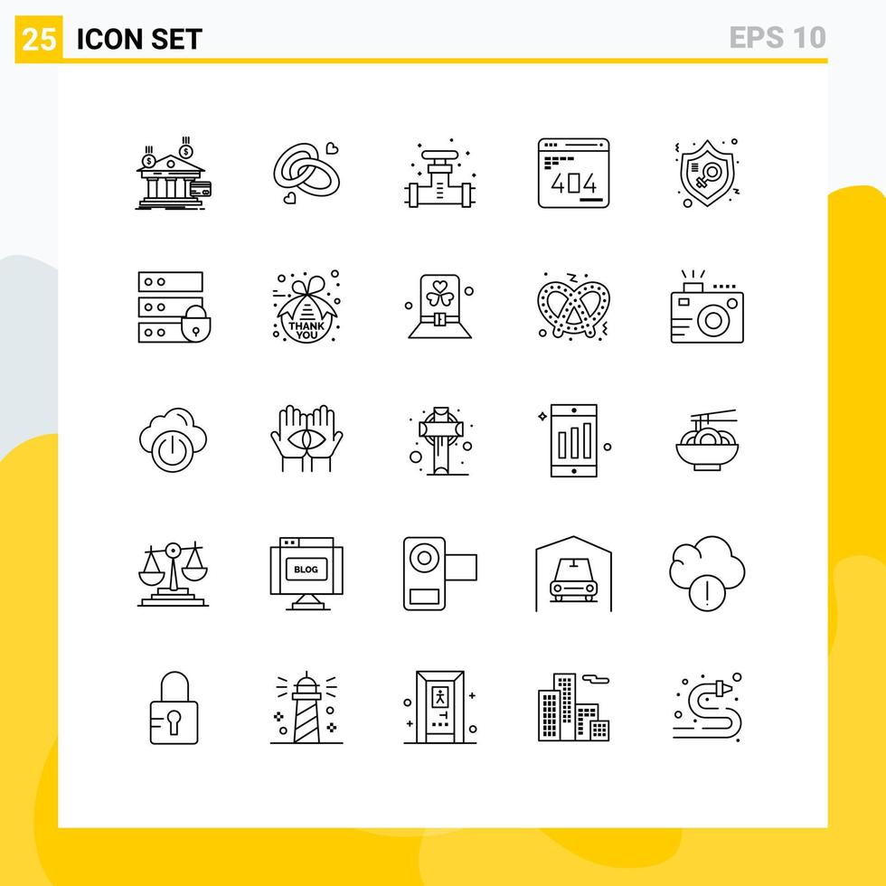 Modern Set of 25 Lines Pictograph of error develop engagment ring valve plumbing Editable Vector Design Elements