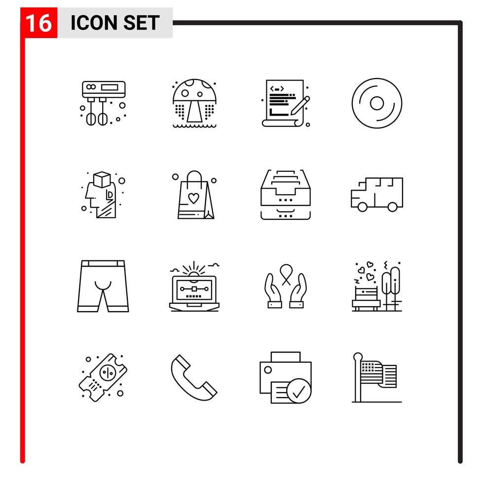 User Interface Pack of 16 Basic Outlines of design brain programming multimedia dvd Editable Vector Design Elements