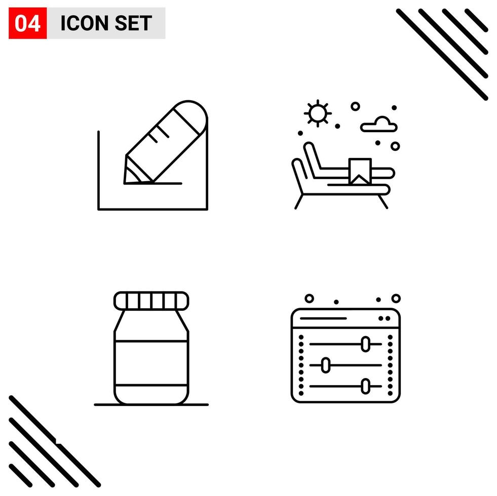 Pixle Perfect Set of 4 Line Icons Outline Icon Set for Webite Designing and Mobile Applications Interface vector