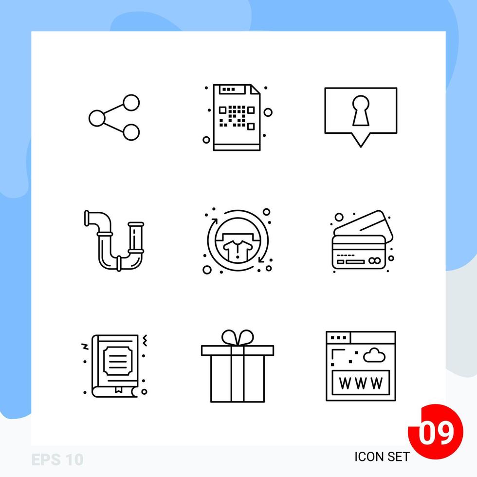 Modern Pack of 9 Icons Line Outline Symbols isolated on White Backgound for Website designing vector