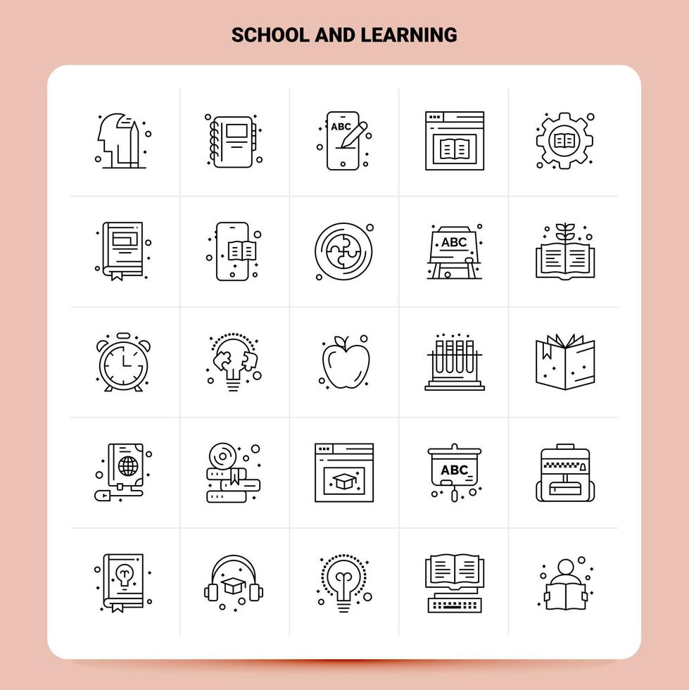 OutLine 25 School And Learning Icon set Vector Line Style Design Black Icons Set Linear pictogram pack Web and Mobile Business ideas design Vector Illustration