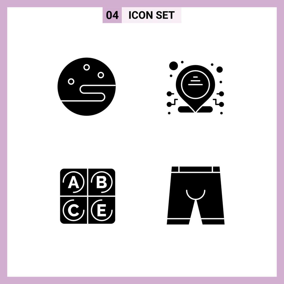 4 Thematic Vector Solid Glyphs and Editable Symbols of moon accessories address diet clothing Editable Vector Design Elements