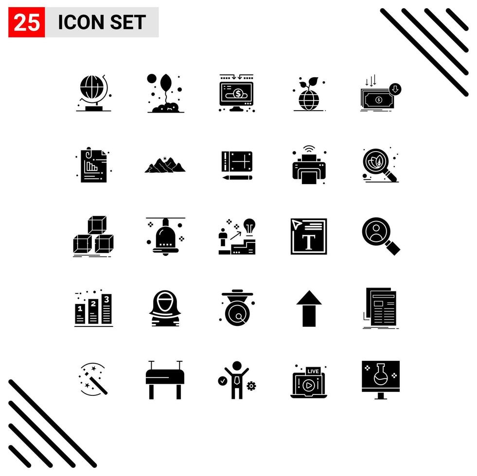 Set of 25 Modern UI Icons Symbols Signs for cost globe charity friendly growth Editable Vector Design Elements