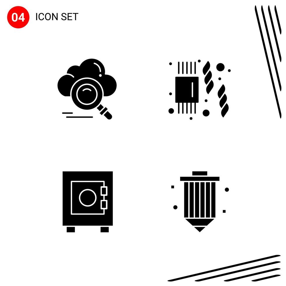 Collection of 4 Vector Icons in solid style Pixle Perfect Glyph Symbols for Web and Mobile Solid Icon Signs on White Background 4 Icons