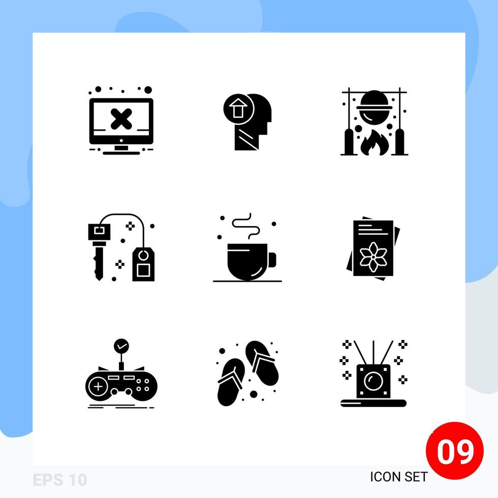 Pictogram Set of 9 Simple Solid Glyphs of lock hotel mind cooking picnic Editable Vector Design Elements