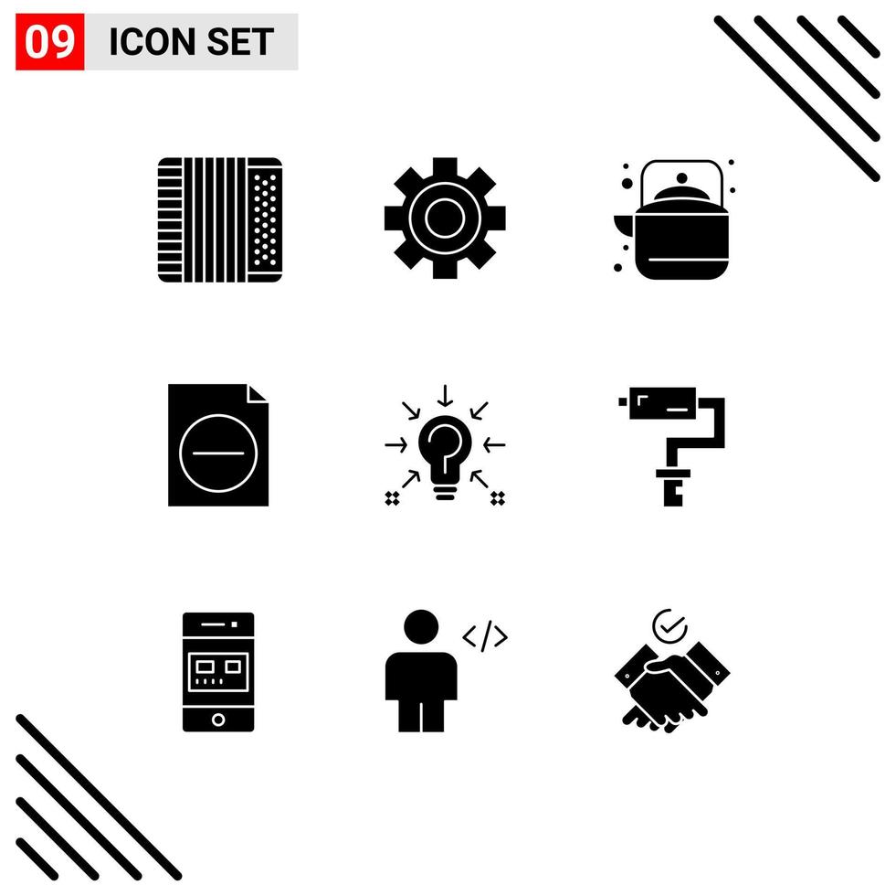9 Thematic Vector Solid Glyphs and Editable Symbols of question file camping document teapot Editable Vector Design Elements