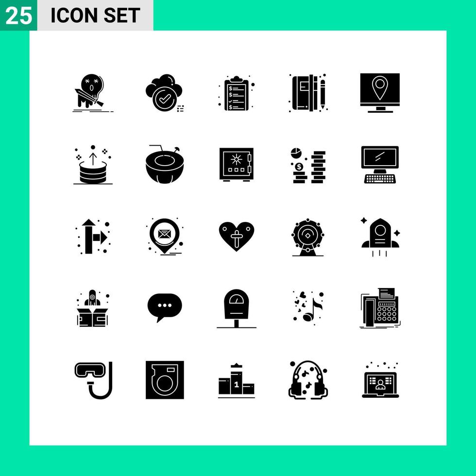 User Interface Pack of 25 Basic Solid Glyphs of blog book cloud notepad list Editable Vector Design Elements