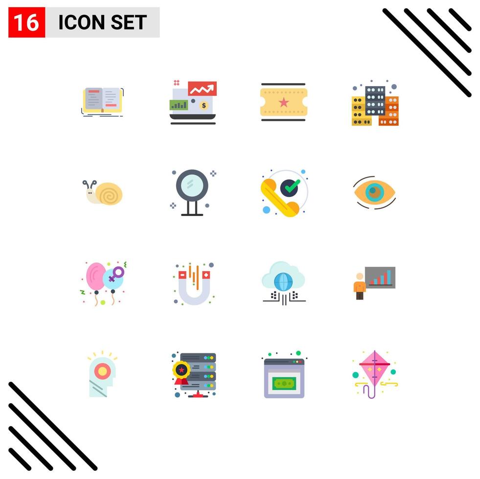 Pack of 16 Modern Flat Colors Signs and Symbols for Web Print Media such as snail bug laptop database digital Editable Pack of Creative Vector Design Elements