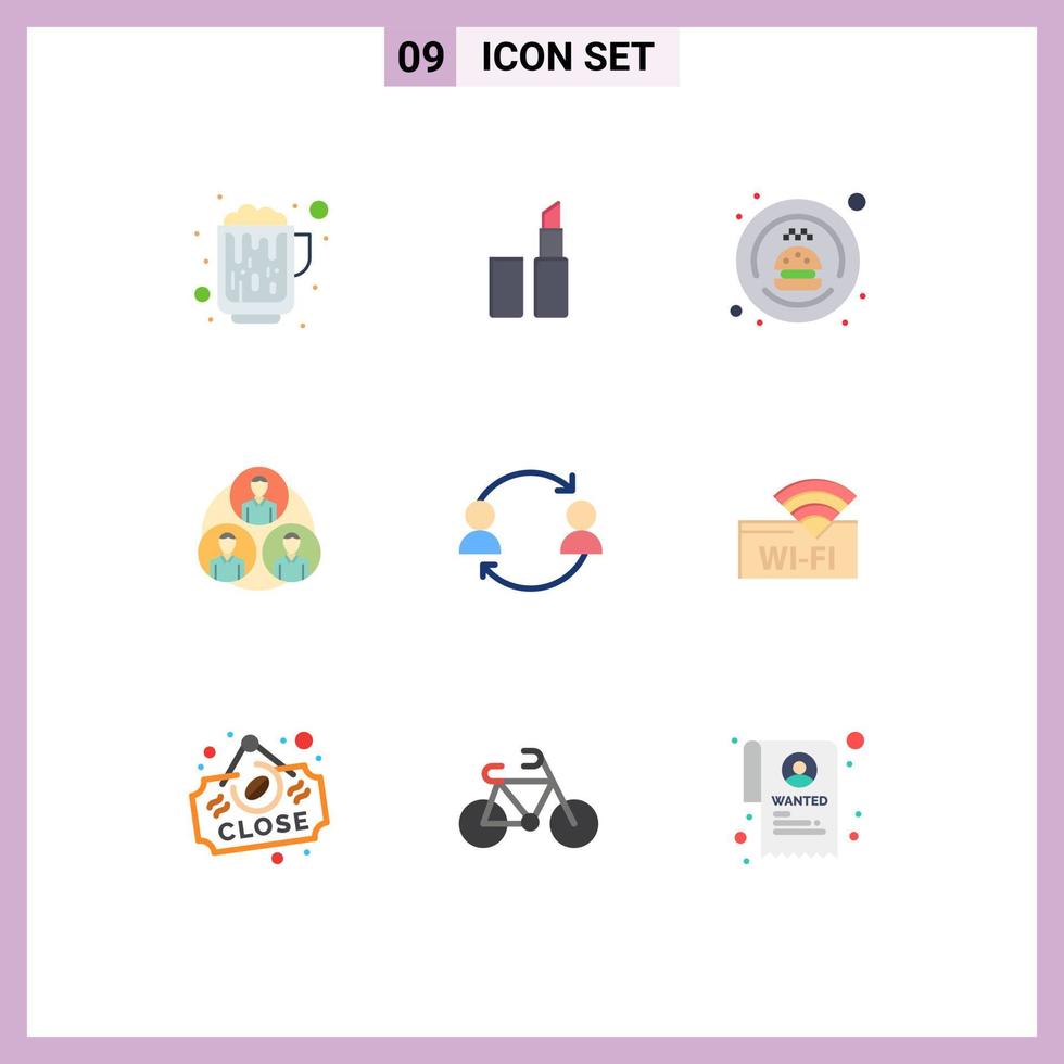 Group of 9 Modern Flat Colors Set for transfer employee order avatar clone Editable Vector Design Elements