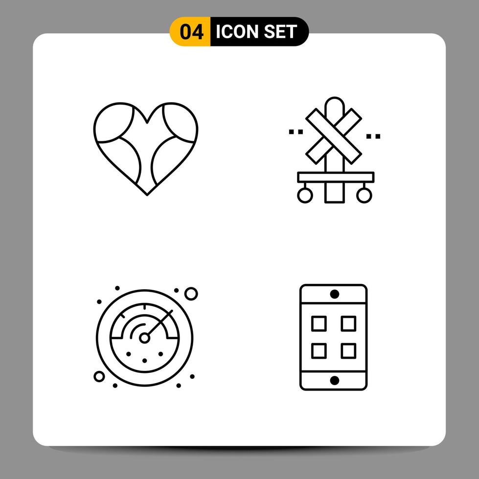 4 Black Icon Pack Outline Symbols Signs for Responsive designs on white background 4 Icons Set vector