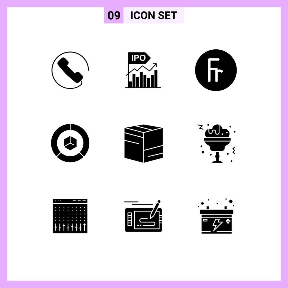 Pack of 9 creative Solid Glyphs of packing graph public delivery foreign Editable Vector Design Elements