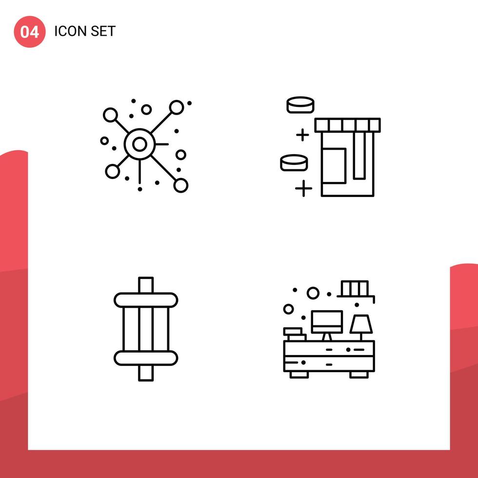 Pictogram Set of 4 Simple Filledline Flat Colors of distribute components connection healthcare computer Editable Vector Design Elements