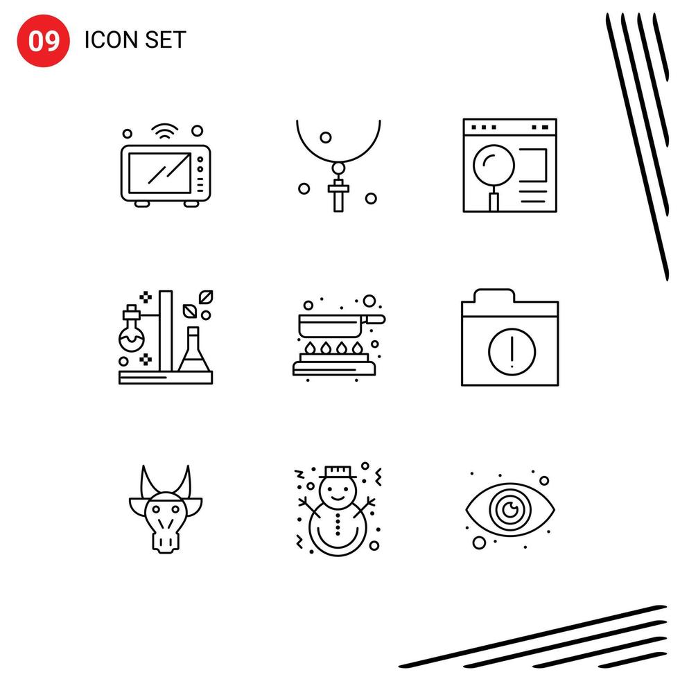 Mobile Interface Outline Set of 9 Pictograms of science chemistry holiday web page Editable Vector Design Elements