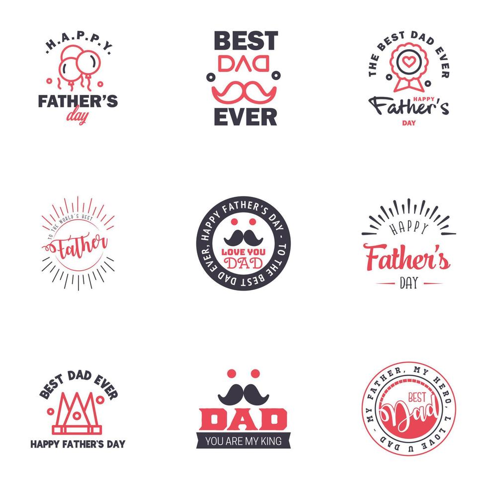 Set of fathers day 9 Black and Pink design elements Editable Vector Design Elements