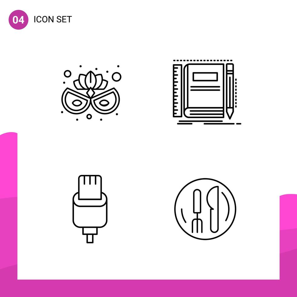 Outline Icon set Pack of 4 Line Icons isolated on White Background for responsive Website Design Print and Mobile Applications vector
