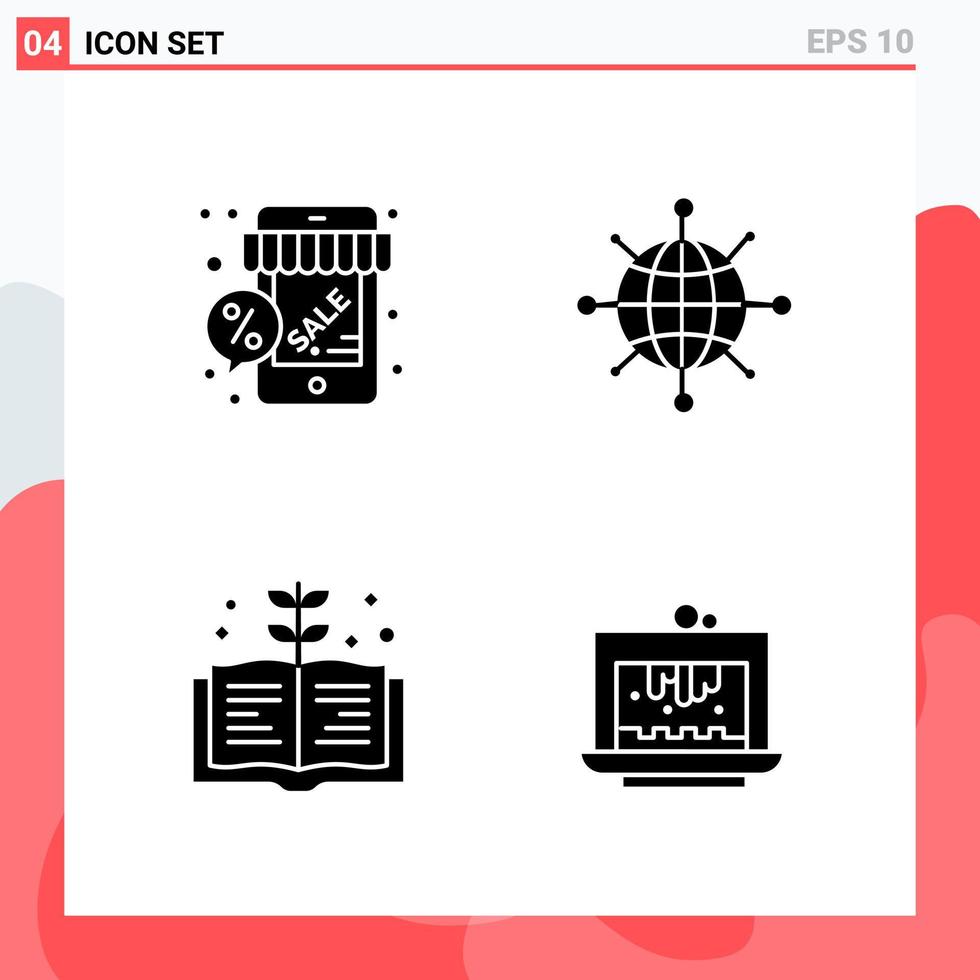Collection of 4 Vector Icons in solid style Modern Glyph Symbols for Web and Mobile Solid Icon Sign Isolated on White Background 4 Icons