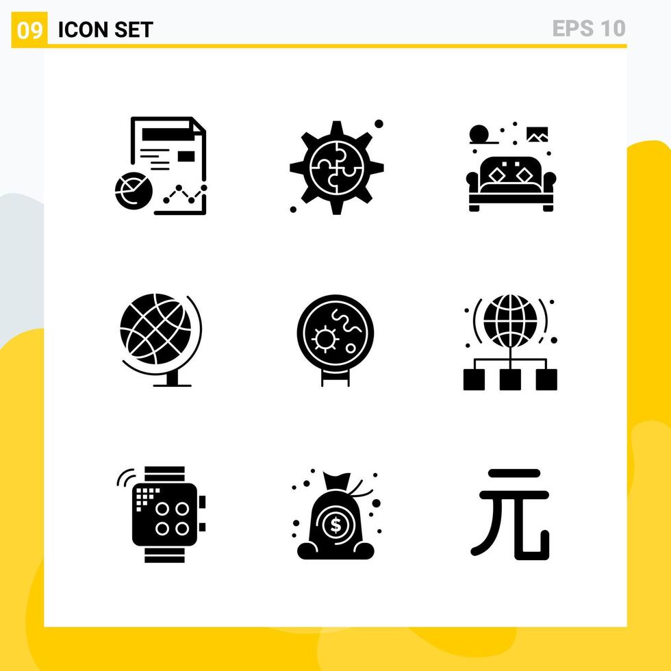 colección de 9 iconos sólidos universales conjunto de iconos para web y móvil vector