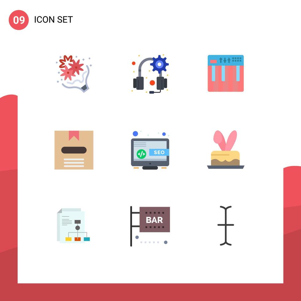 Pictogram Set of 9 Simple Flat Colors of desktop e controller commerce music Editable Vector Design Elements