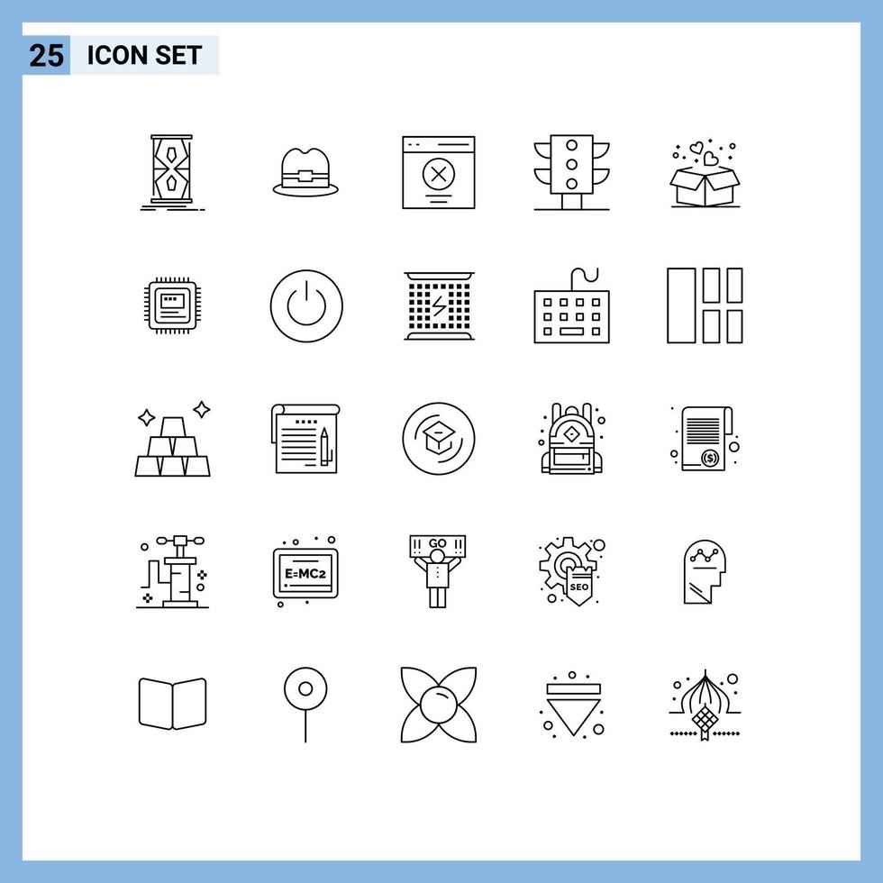 25 User Interface Line Pack of modern Signs and Symbols of love traffic communication maps user Editable Vector Design Elements