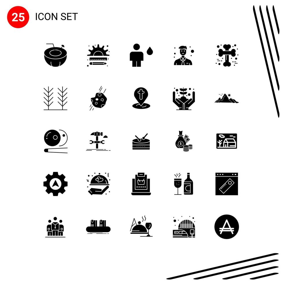 25 Solid Glyph concept for Websites Mobile and Apps bone man marketing business fire Editable Vector Design Elements