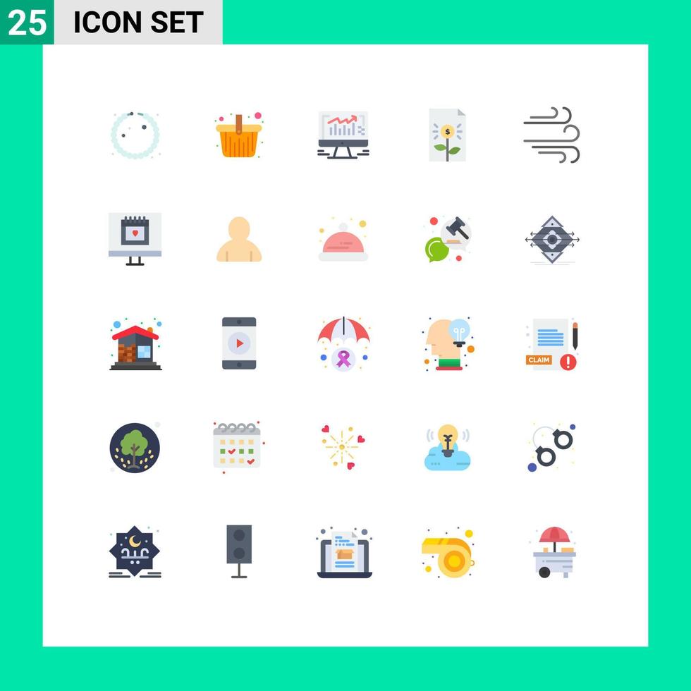 Group of 25 Flat Colors Signs and Symbols for weather investment graph finance business Editable Vector Design Elements