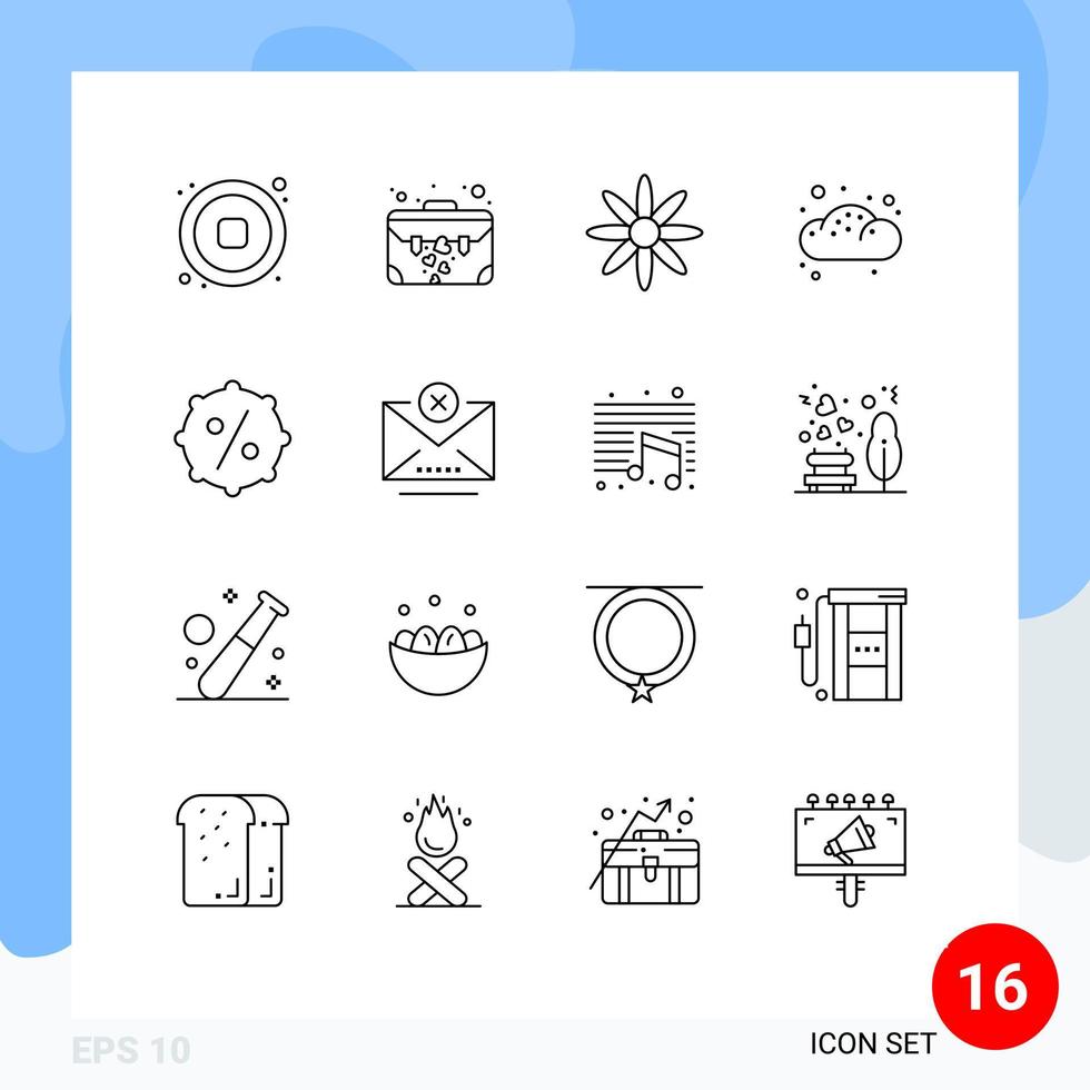 Modern Set of 16 Outlines and symbols such as sale discount flower pastry bread Editable Vector Design Elements