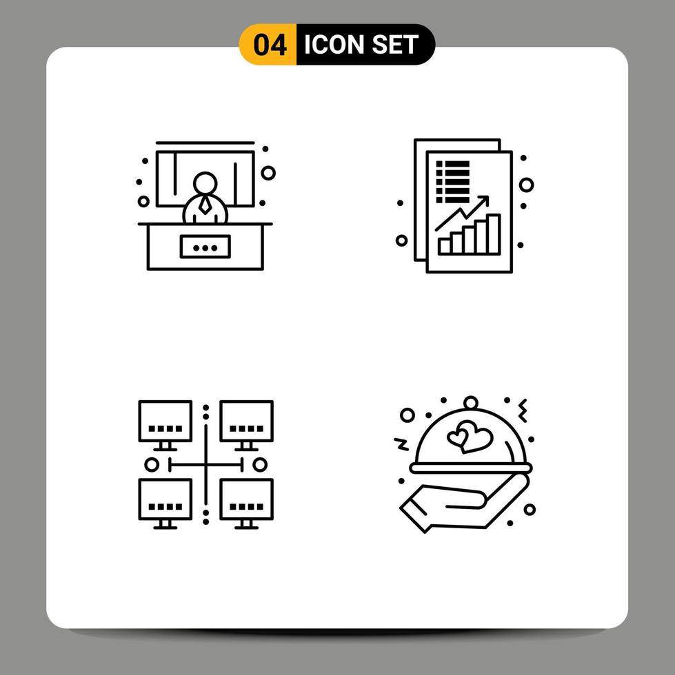 Set of 4 Modern UI Icons Symbols Signs for conference lan analysis money network Editable Vector Design Elements