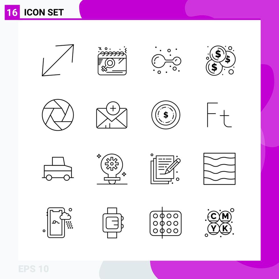Line Icon set Pack of 16 Outline Icons isolated on White Background for Web Print and Mobile vector